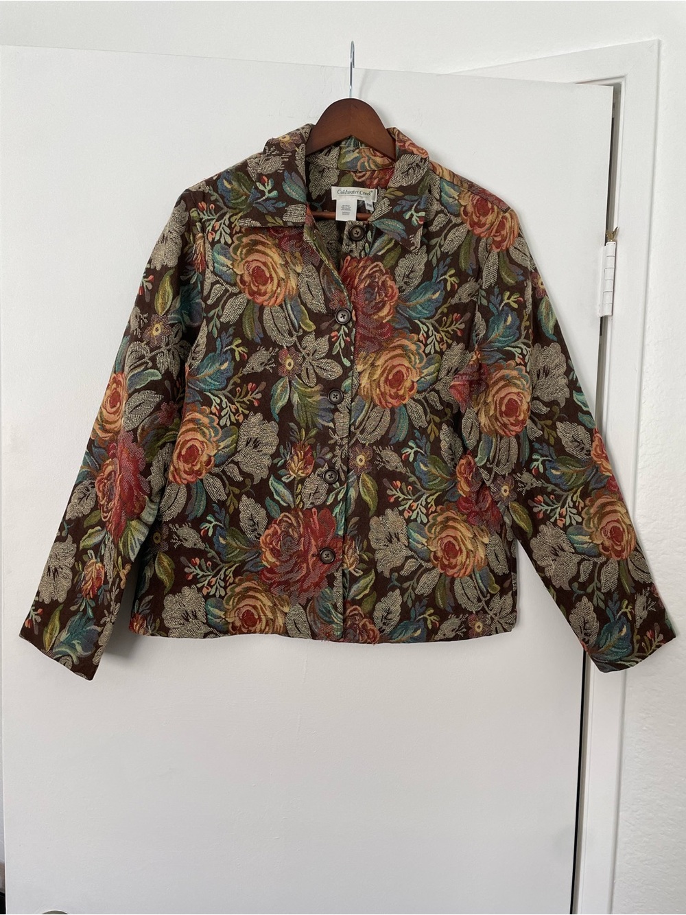 Coldwater Creek PM Tapestry Floral Jacket Blazer Cottagecore Artsy Boho Brown